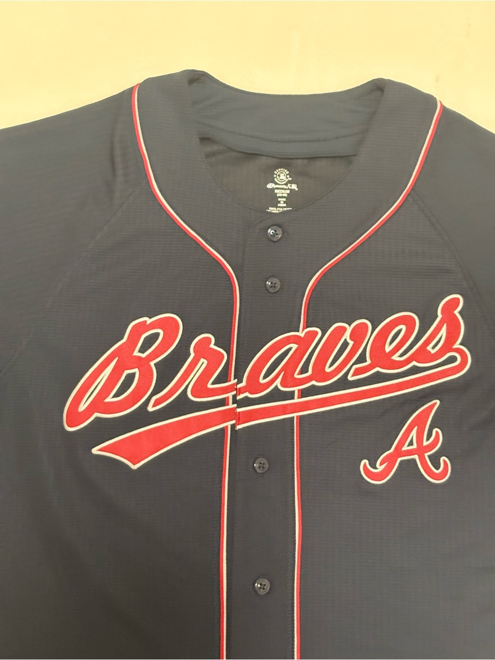 Atlanta Braves Navy Button-Up Baseball Jersey - Picture 3 of 5
